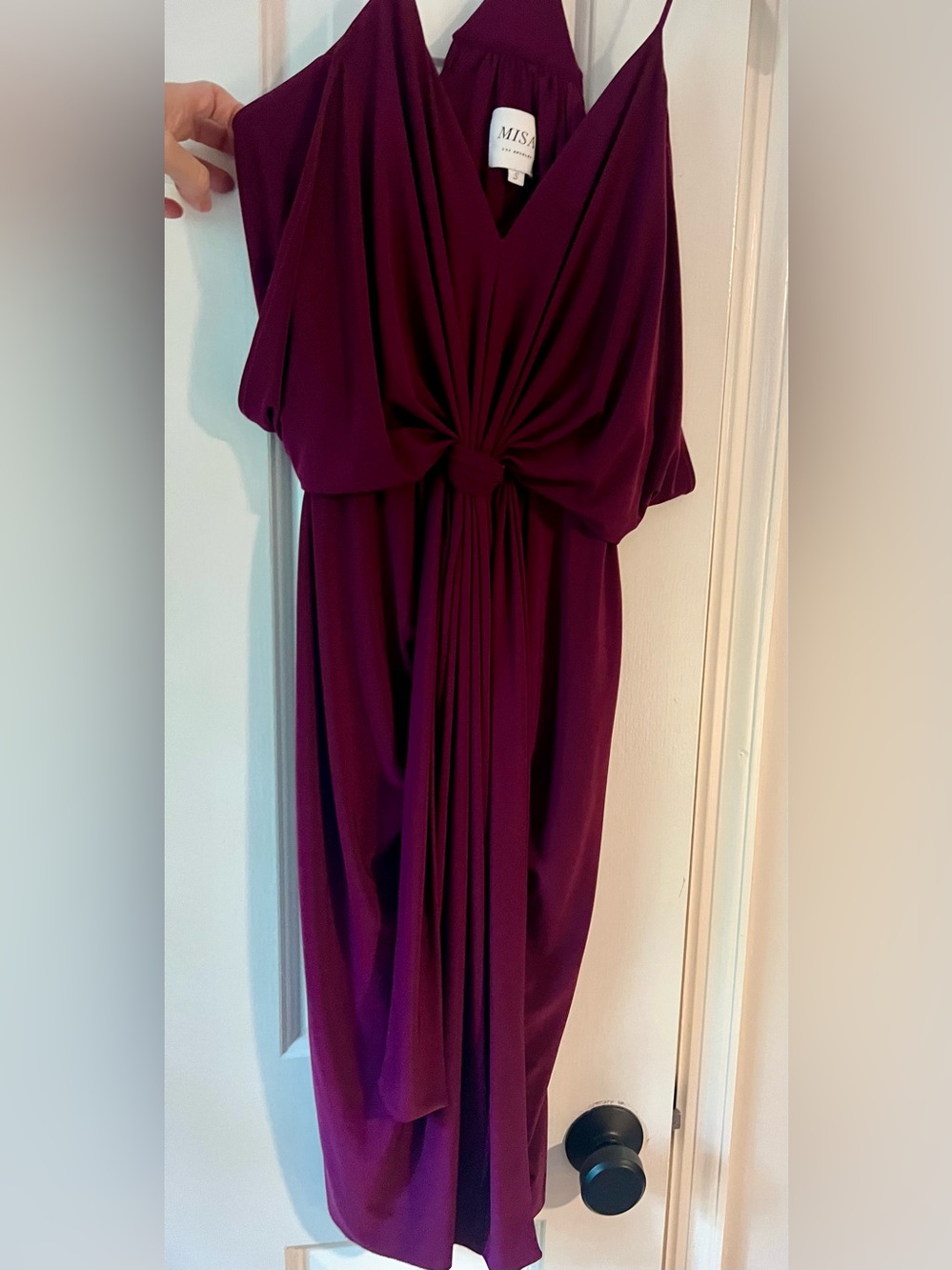 Misa Los Angeles Deep Plum Knot-Front Mini Dress